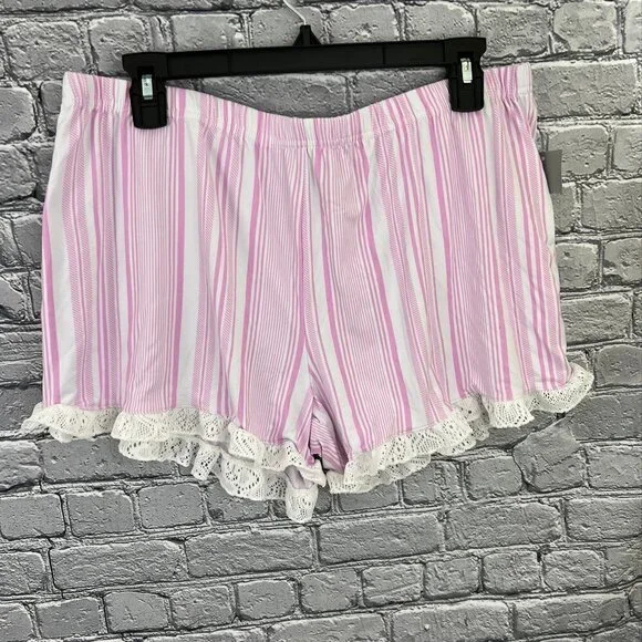 PJ Couture Pink Lace Stripe Shorty Pajamas XL NWT - Picture 5 of 6